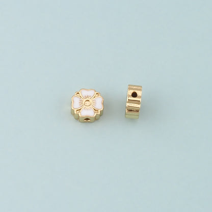 18K Gold Filled Flower Spacer Beads,Enamel Flower Charm Bracelet Necklace for DIY Jewelry Making Supply