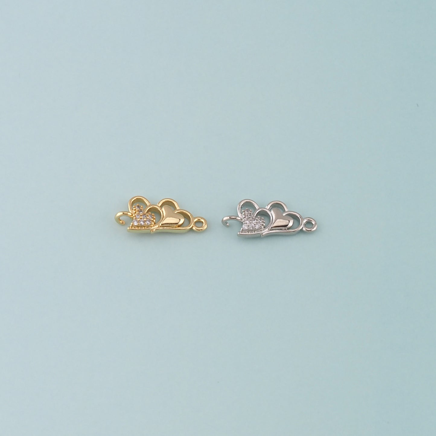 Gold Heart Charms,18K Gold Filled Heart Connector,CZ Micro Pave Heart Charm Bracelet Necklace for DIY Jewelry Making Supply