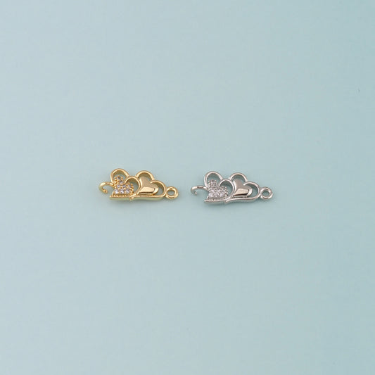 Gold Heart Charms,18K Gold Filled Heart Connector,CZ Micro Pave Heart Charm Bracelet Necklace for DIY Jewelry Making Supply