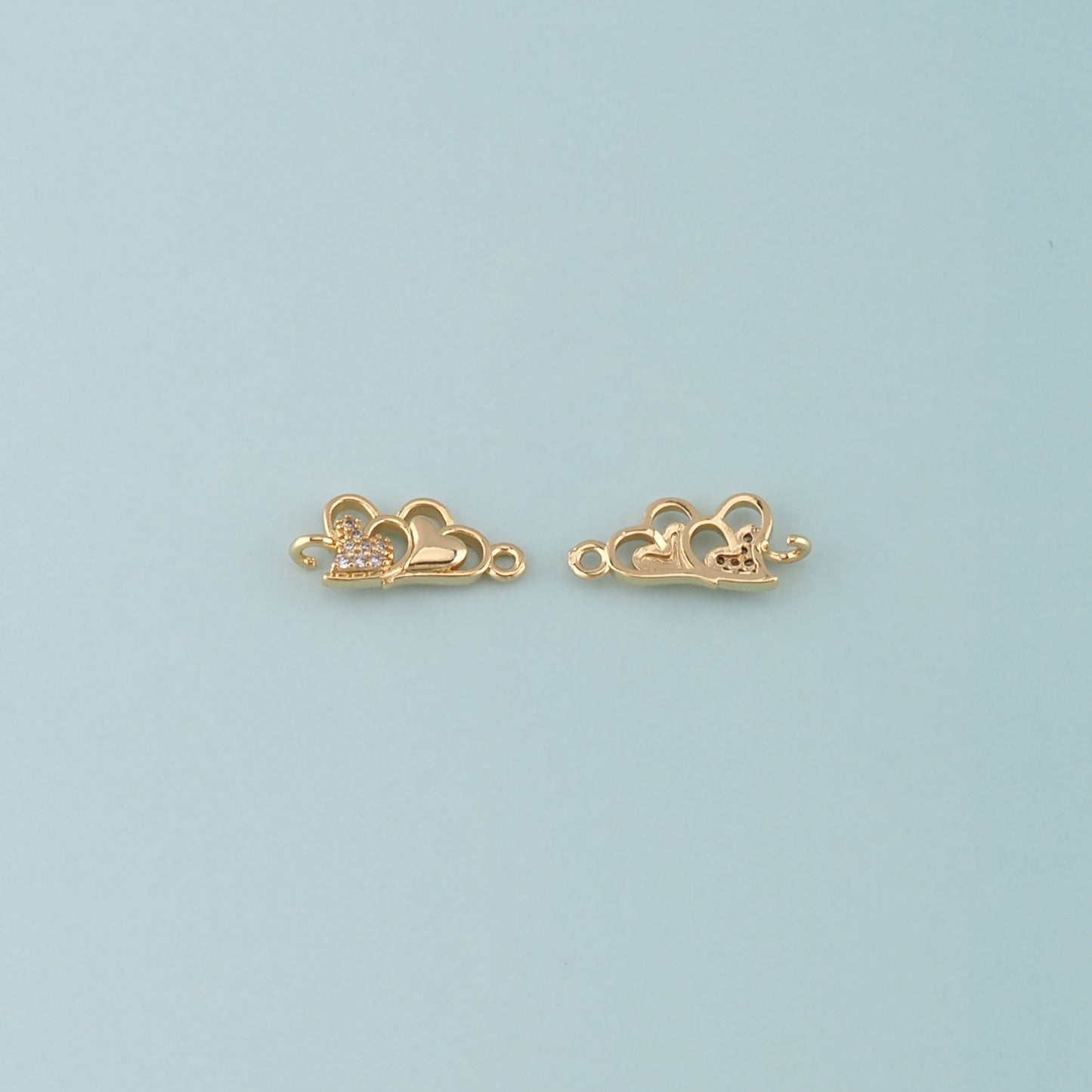 Gold Heart Charms,18K Gold Filled Heart Connector,CZ Micro Pave Heart Charm Bracelet Necklace for DIY Jewelry Making Supply