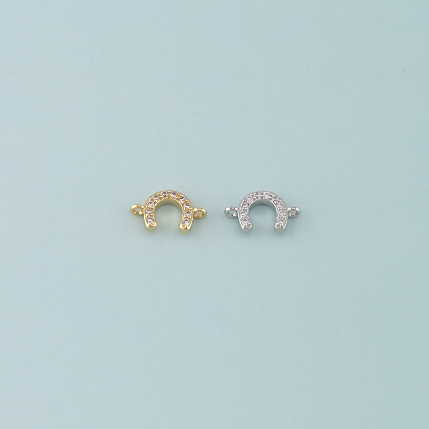 18K Gold Filled Horseshoe Connector,CZ Micro Pave Horseshoe Charm Bracelet Necklace for DIY Jewelry Making Supply