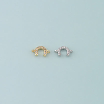 18K Gold Filled Horseshoe Connector,CZ Micro Pave Horseshoe Charm Bracelet Necklace for DIY Jewelry Making Supply