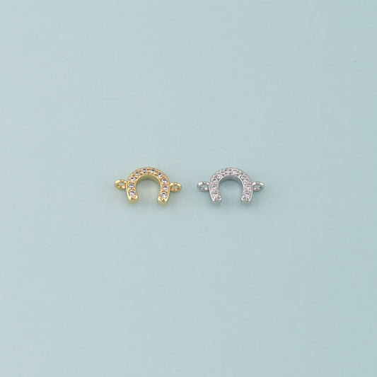 18K Gold Filled Horseshoe Connector,CZ Micro Pave Horseshoe Charm Bracelet Necklace for DIY Jewelry Making Supply