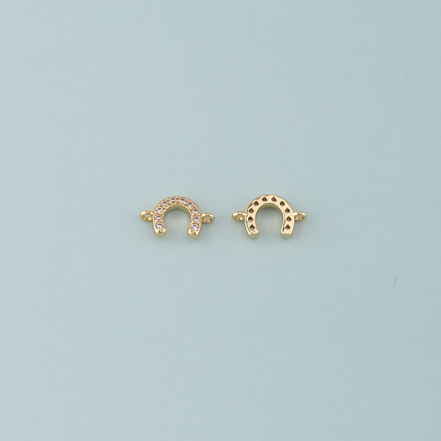 18K Gold Filled Horseshoe Connector,CZ Micro Pave Horseshoe Charm Bracelet Necklace for DIY Jewelry Making Supply