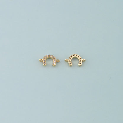 18K Gold Filled Horseshoe Connector,CZ Micro Pave Horseshoe Charm Bracelet Necklace for DIY Jewelry Making Supply