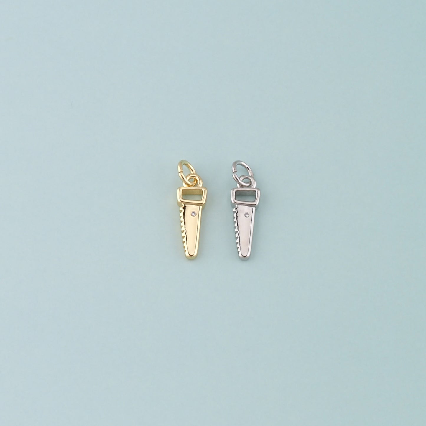 18K Gold Filled Saw Pendant,Dainty Tool Charm Bracelet Necklace for DIY Jewelry Making Supply