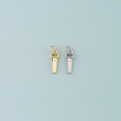 18K Gold Filled Saw Pendant,Dainty Tool Charm Bracelet Necklace for DIY Jewelry Making Supply