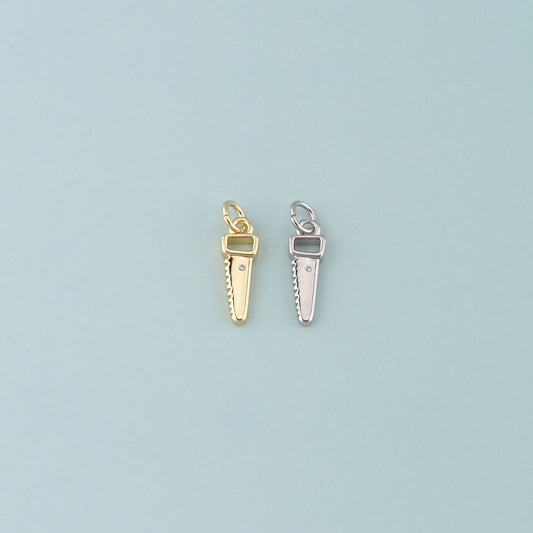 18K Gold Filled Saw Pendant,Dainty Tool Charm Bracelet Necklace for DIY Jewelry Making Supply