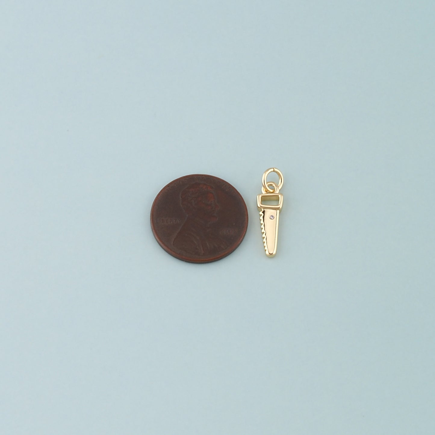 18K Gold Filled Saw Pendant,Dainty Tool Charm Bracelet Necklace for DIY Jewelry Making Supply