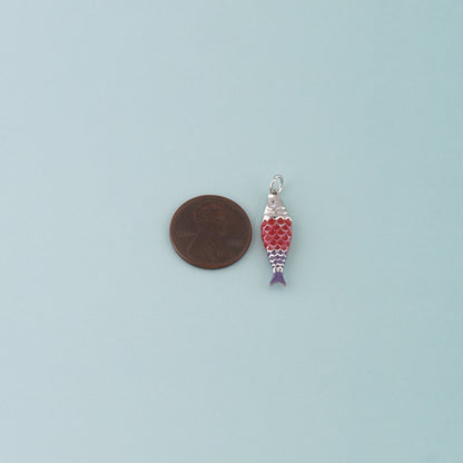 Silver Fish Pendant,Enamel Ocean Charm Bracelet Necklace for DIY Jewelry Making Supply