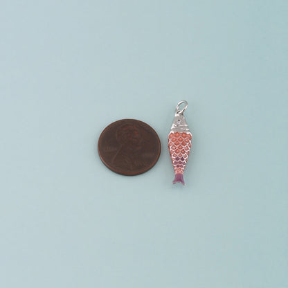 Silver Fish Pendant,Enamel Ocean Charm Bracelet Necklace for DIY Jewelry Making Supply