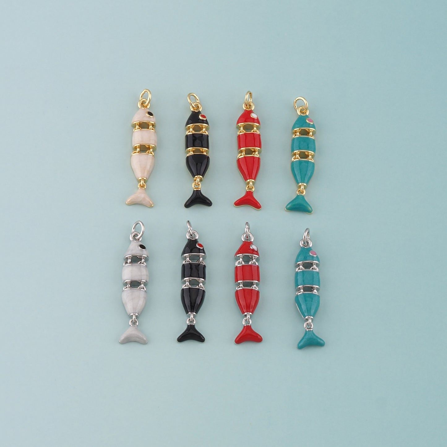 Gold Fish Charms,18K Gold Filled Fish Pendant,Enamel Ocean Charm Bracelet Necklace for DIY Jewelry Making Supply