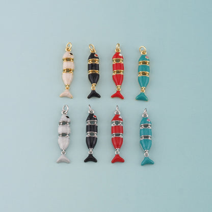 Gold Fish Charms,18K Gold Filled Fish Pendant,Enamel Ocean Charm Bracelet Necklace for DIY Jewelry Making Supply
