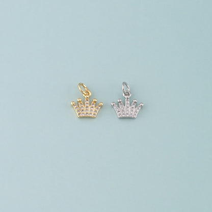 18K Gold Filled Crown Pendant,CZ Micro Pave Crown Charm Bracelet Necklace for DIY Jewelry Making Supply