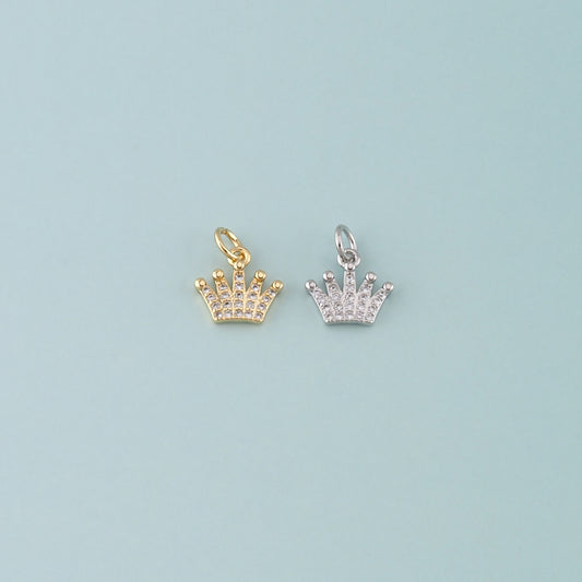 18K Gold Filled Crown Pendant,CZ Micro Pave Crown Charm Bracelet Necklace for DIY Jewelry Making Supply