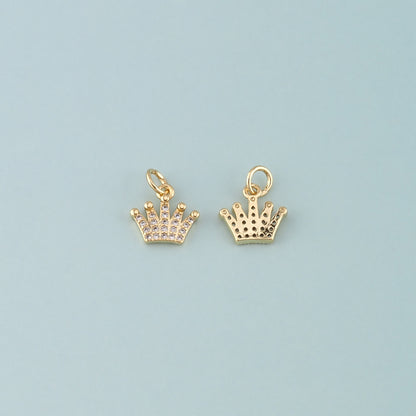 18K Gold Filled Crown Pendant,CZ Micro Pave Crown Charm Bracelet Necklace for DIY Jewelry Making Supply