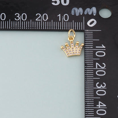 18K Gold Filled Crown Pendant,CZ Micro Pave Crown Charm Bracelet Necklace for DIY Jewelry Making Supply