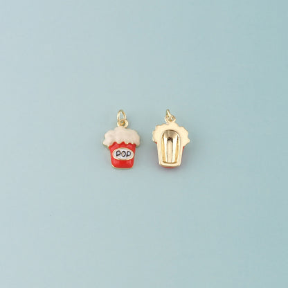 18K Gold Filled Popcorn Pendant,Enamel Popcorn Charm Bracelet Necklace for DIY Jewelry Making Supply