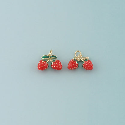 Gold Strawberry Charms,18K Gold Filled Strawberry Pendant,Enamel Fruit Charm Bracelet Necklace for DIY Jewelry Making Supply