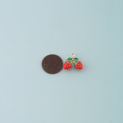 Gold Strawberry Charms,18K Gold Filled Strawberry Pendant,Enamel Fruit Charm Bracelet Necklace for DIY Jewelry Making Supply