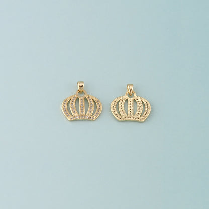 18K Gold Filled Crown Pendant,CZ Micro Pave Crown Charm Bracelet Necklace for DIY Jewelry Making Supply