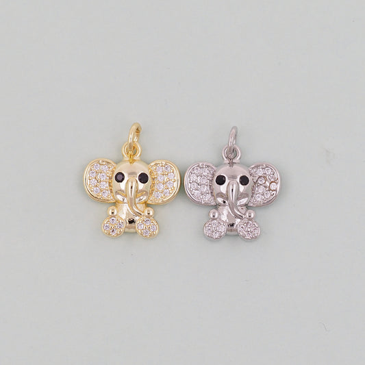 Gold Tiny Elephant Charms,18K Gold Filled CZ Elephant Pendant,Elephant Charm Bracelet Necklace for DIY Jewelry Making Supply