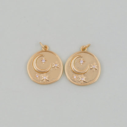 Gold Moon Charms,18K Gold Filled Moon Pendant,CZ Micro Pave Star Charm Bracelet Necklace for DIY Jewelry Making Supply