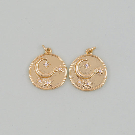 Gold Moon Charms,18K Gold Filled Moon Pendant,CZ Micro Pave Star Charm Bracelet Necklace for DIY Jewelry Making Supply