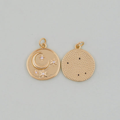 Gold Moon Charms,18K Gold Filled Moon Pendant,CZ Micro Pave Star Charm Bracelet Necklace for DIY Jewelry Making Supply