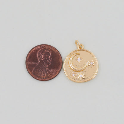 Gold Moon Charms,18K Gold Filled Moon Pendant,CZ Micro Pave Star Charm Bracelet Necklace for DIY Jewelry Making Supply