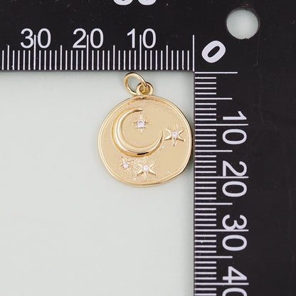 Gold Moon Charms,18K Gold Filled Moon Pendant,CZ Micro Pave Star Charm Bracelet Necklace for DIY Jewelry Making Supply