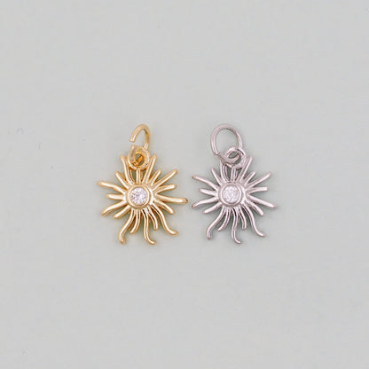 Gold Sun Charms,18K Gold Filled Sun Pendant,celestial  Charm Bracelet Necklace for DIY Jewelry Making Supply