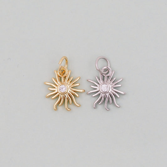 Gold Sun Charms,18K Gold Filled Sun Pendant,celestial  Charm Bracelet Necklace for DIY Jewelry Making Supply