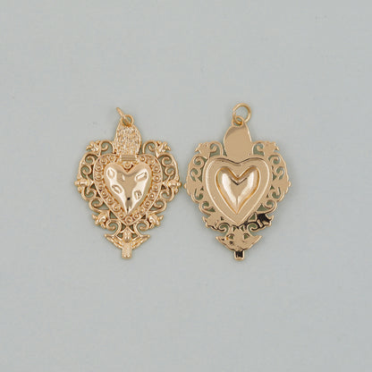 Gold sacred Heart Charms,18K Gold Filled flame sacred heart Pendant,Religious Charm Bracelet Necklace for DIY Jewelry Making Supply