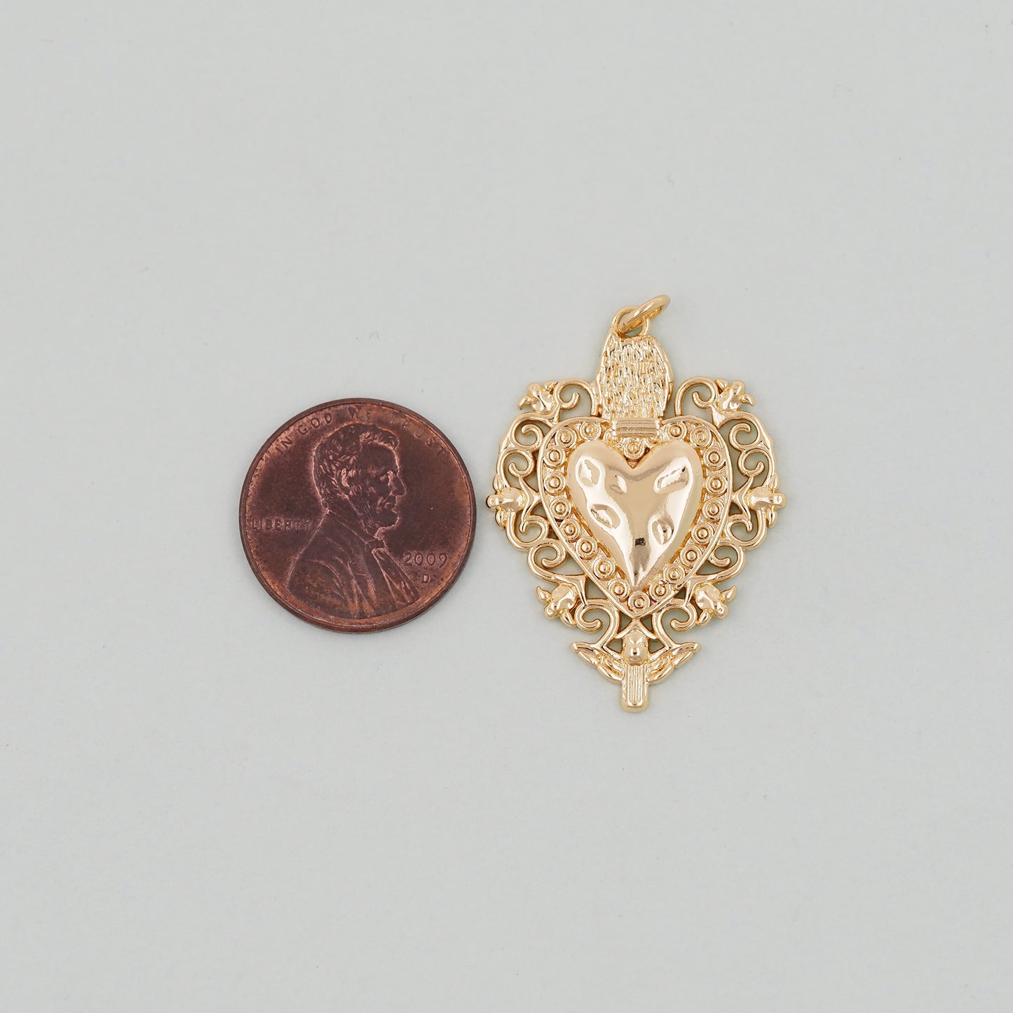 Gold sacred Heart Charms,18K Gold Filled flame sacred heart Pendant,Religious Charm Bracelet Necklace for DIY Jewelry Making Supply