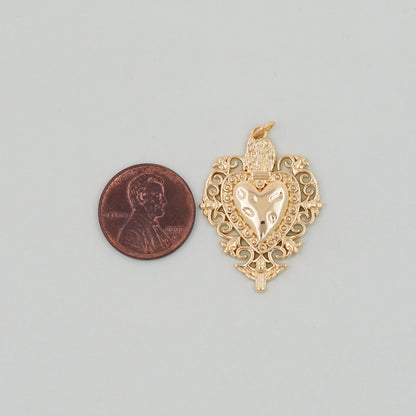 Gold sacred Heart Charms,18K Gold Filled flame sacred heart Pendant,Religious Charm Bracelet Necklace for DIY Jewelry Making Supply