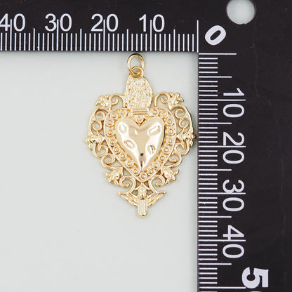 Gold sacred Heart Charms,18K Gold Filled flame sacred heart Pendant,Religious Charm Bracelet Necklace for DIY Jewelry Making Supply