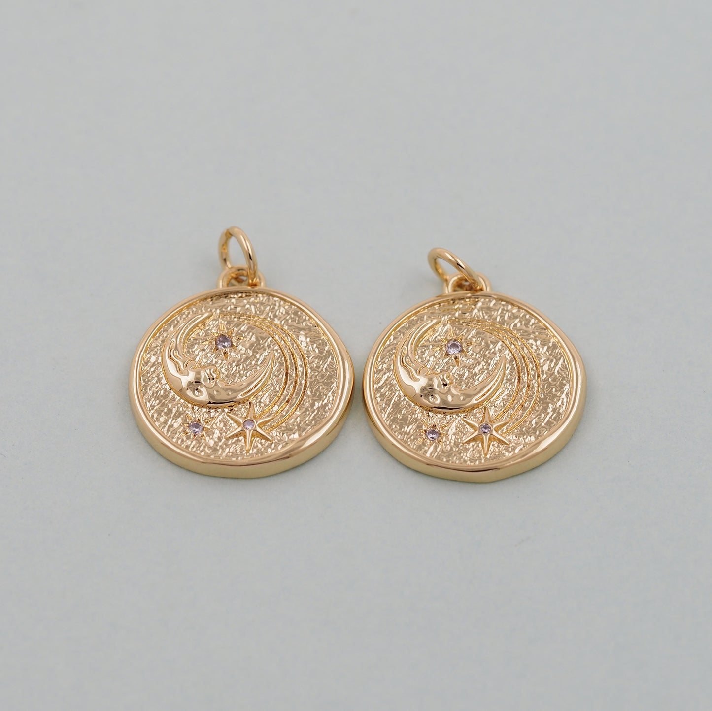 Gold Moon Charms,18K Gold Filled Moon Pendant,CZ Micro Pave Star Charm Bracelet Necklace for DIY Jewelry Making Supply