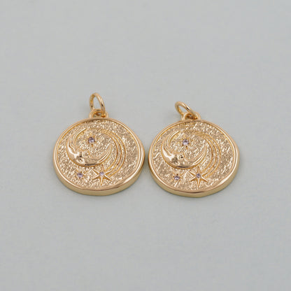 Gold Moon Charms,18K Gold Filled Moon Pendant,CZ Micro Pave Star Charm Bracelet Necklace for DIY Jewelry Making Supply