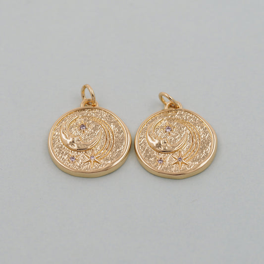 Gold Moon Charms,18K Gold Filled Moon Pendant,CZ Micro Pave Star Charm Bracelet Necklace for DIY Jewelry Making Supply