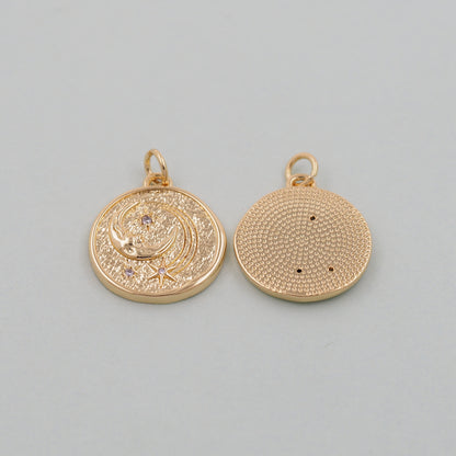 Gold Moon Charms,18K Gold Filled Moon Pendant,CZ Micro Pave Star Charm Bracelet Necklace for DIY Jewelry Making Supply