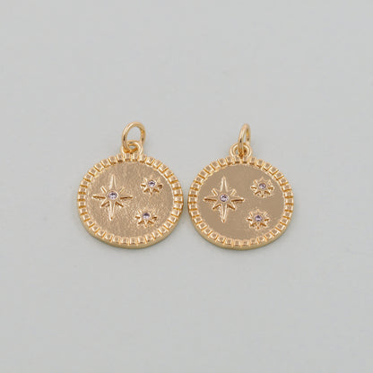 Gold Star Charms,18K Gold Filled Starburst Pendant,CZ North Star Charm Bracelet Necklace for DIY Jewelry Making Supply