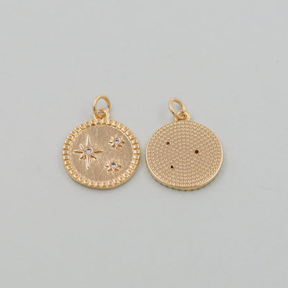 Gold Star Charms,18K Gold Filled Starburst Pendant,CZ North Star Charm Bracelet Necklace for DIY Jewelry Making Supply