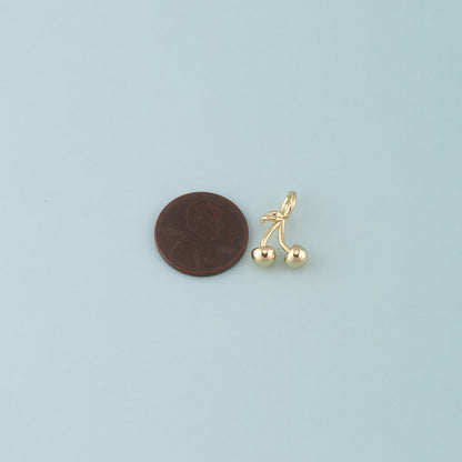 Gold Cherry Charms,18K Gold Filled Cherry Pendant,Fruit Charm Bracelet Necklace for DIY Jewelry Making Supply