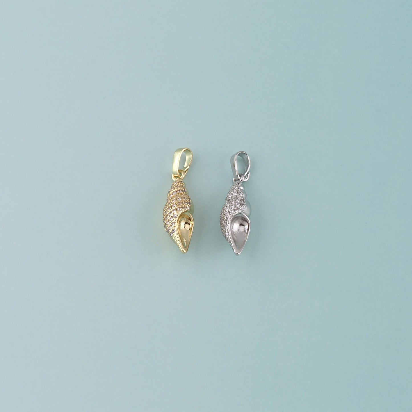 Gold Conch Charms,18K Gold Filled Shell Pendant,CZ Micro Pave Conch Shell Charm Bracelet Necklace for DIY Jewelry Making Supply