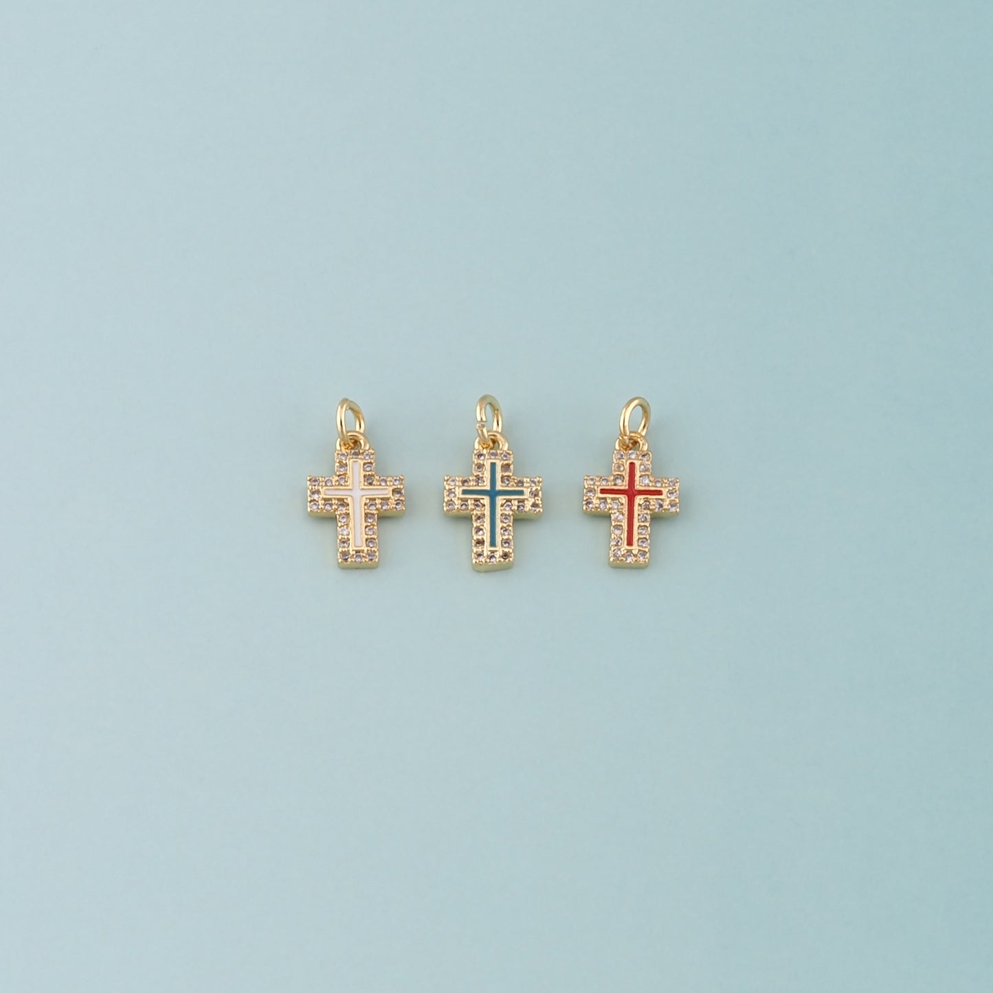 Gold Cross Charms,18K Gold Filled Cross Pendant,Enamel Religion Charm Bracelet Necklace for DIY Jewelry Making Supply