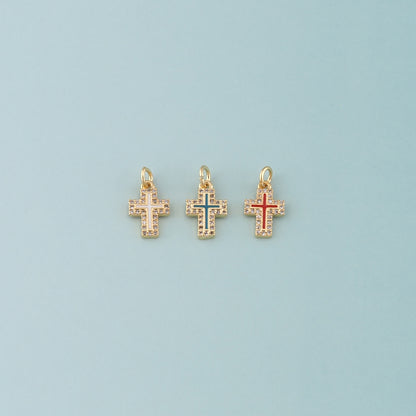 Gold Cross Charms,18K Gold Filled Cross Pendant,Enamel Religion Charm Bracelet Necklace for DIY Jewelry Making Supply