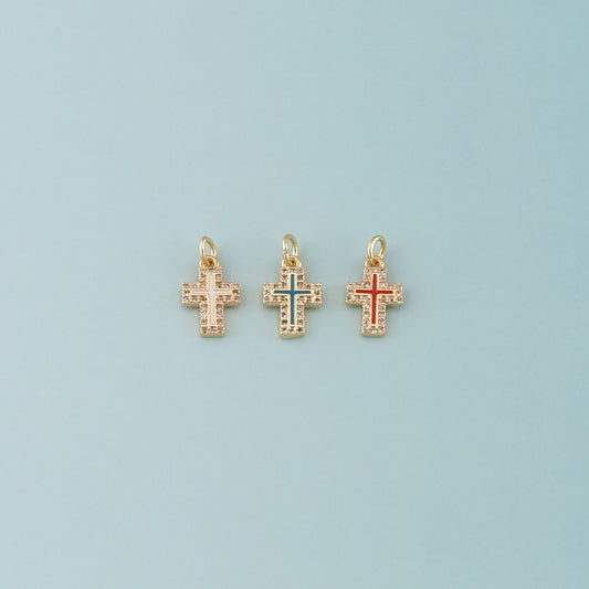 Gold Cross Charms,18K Gold Filled Cross Pendant,Enamel Religion Charm Bracelet Necklace for DIY Jewelry Making Supply