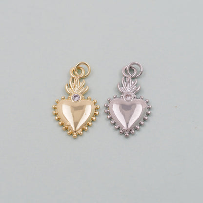 Gold sacred Heart Charms,18K Gold Filled flame sacred heart Pendant,Religious Charm Bracelet Necklace for DIY Jewelry Making Supply