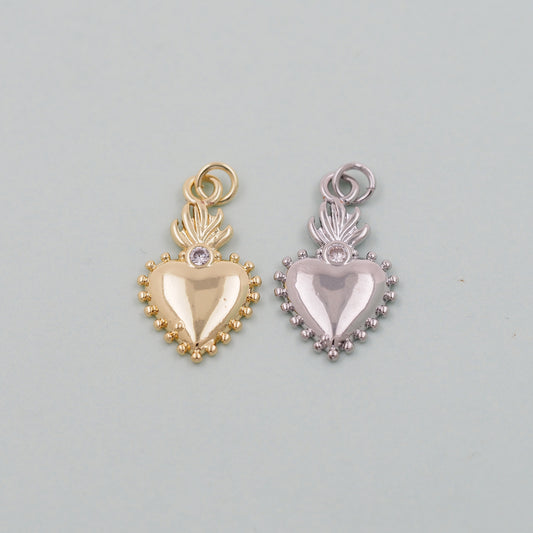 Gold sacred Heart Charms,18K Gold Filled flame sacred heart Pendant,Religious Charm Bracelet Necklace for DIY Jewelry Making Supply